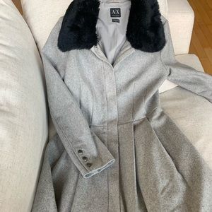 Armani Exchange Wool Coat with Faux Fur Collar